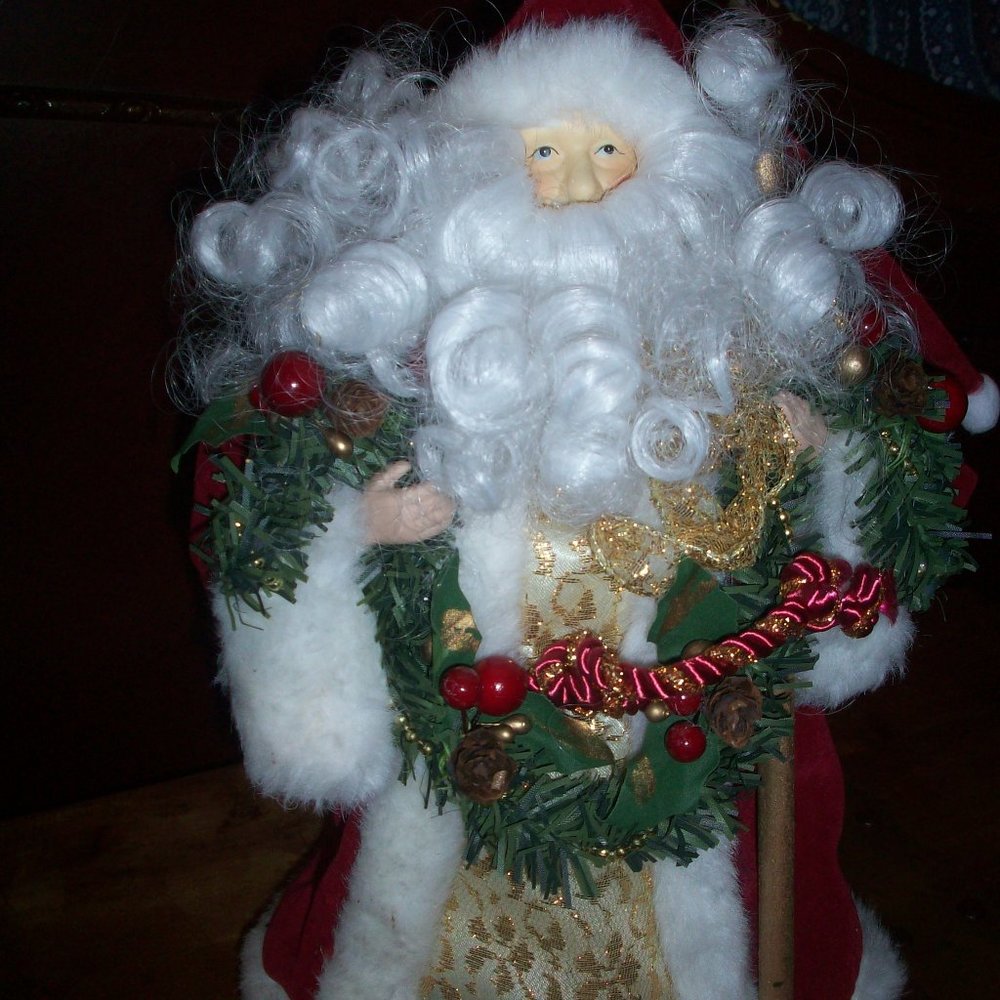 Santa Claus Christmas Tree Topper Classic Traditional 13" Tall Faux Fur Coat